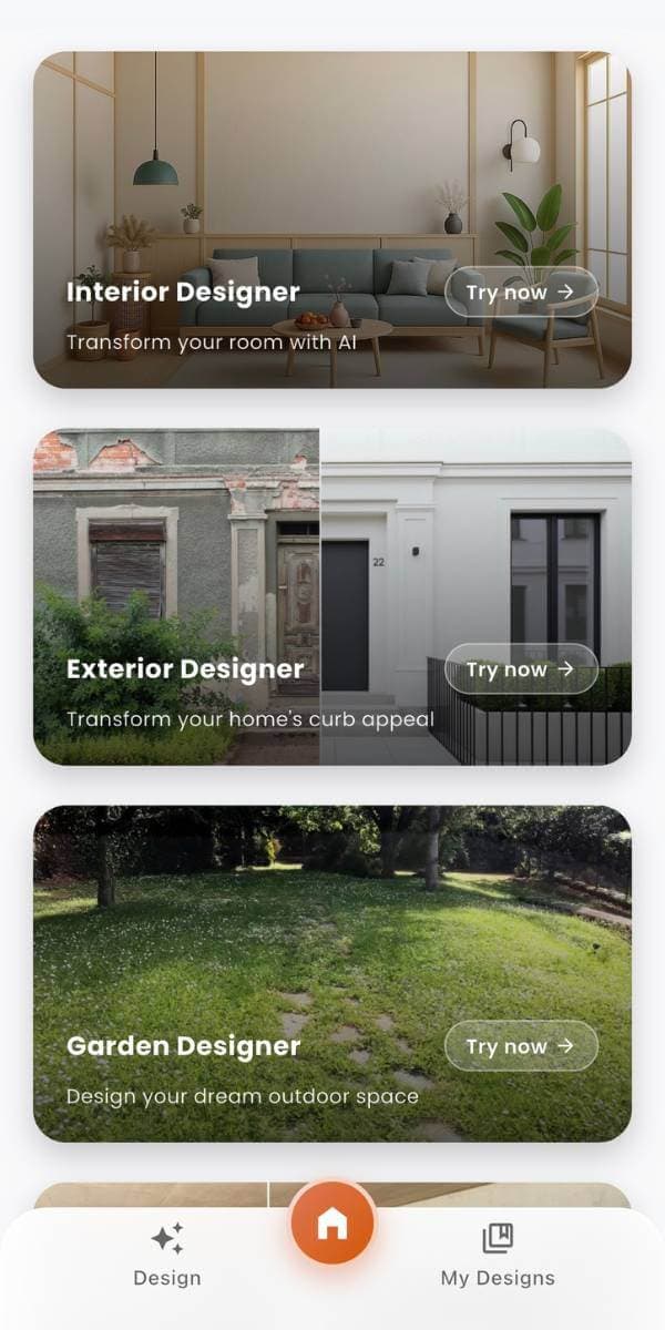 DecorAI AI Home Design App Preview showing beautiful room transformation